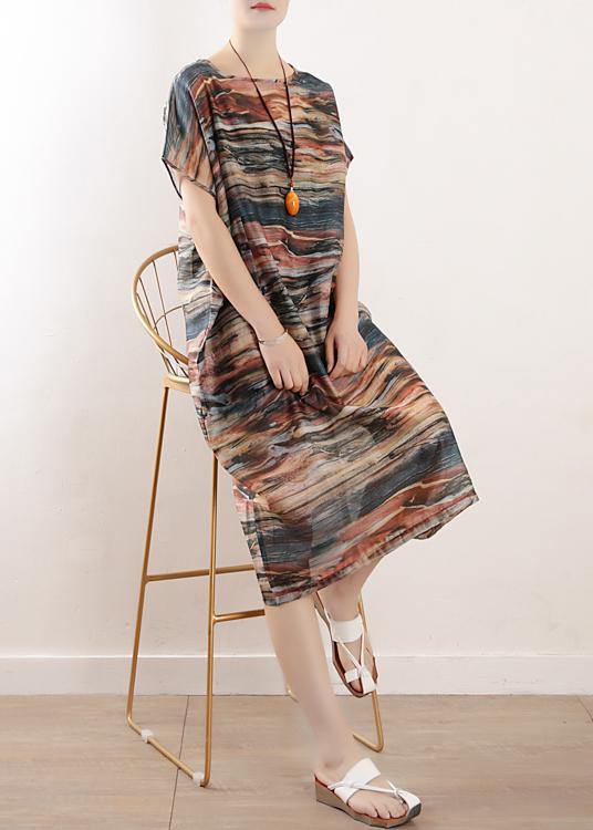 Summer Round Neck Chiffon Short Sleeve Printed Dress - Omychic