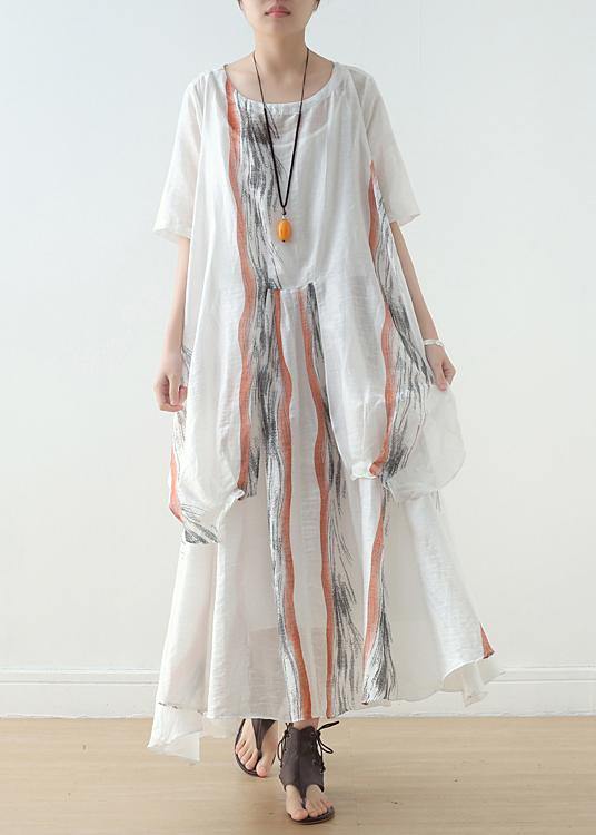 Summer Women White Chiffon Print O Neck Dress - Omychic