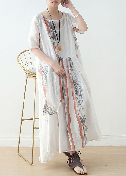 Summer Women White Chiffon Print O Neck Dress - Omychic