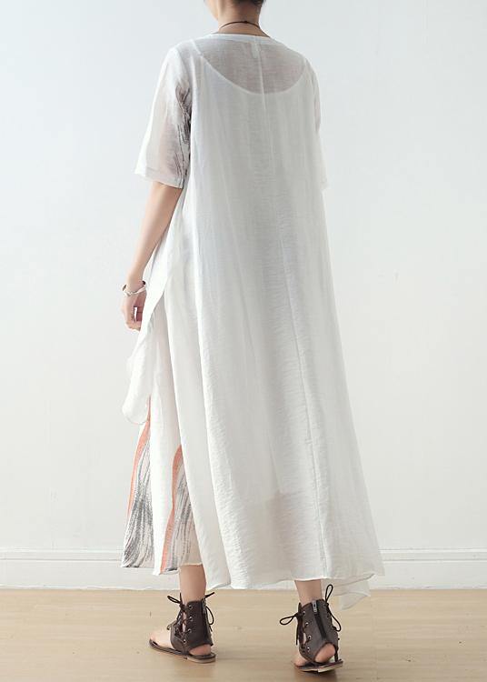 Summer Women White Chiffon Print O Neck Dress - Omychic