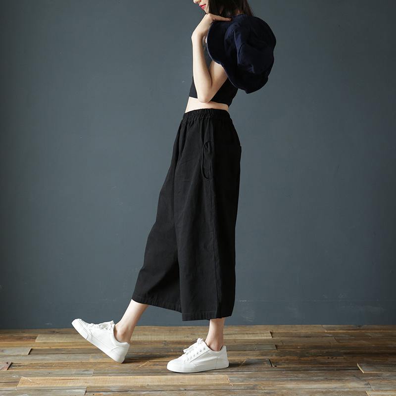 Summer cotton and linen pants women's loose vintage seven-point wide-leg pants - Omychic
