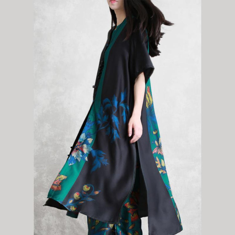 Summer retro ethnic silk silk suit female loose stand collar cardigan cool nine pants - Omychic