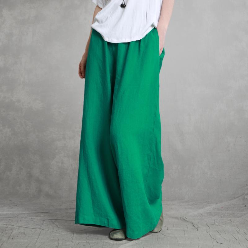 Summer thin red linen wide leg pants simple literary loose long pants - Omychic