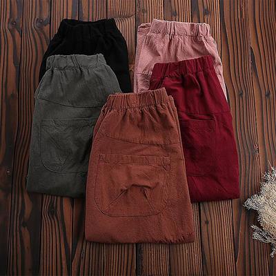 Summer women linen Solid Pockets Linen Calf-length A-line Skirt - Omychic