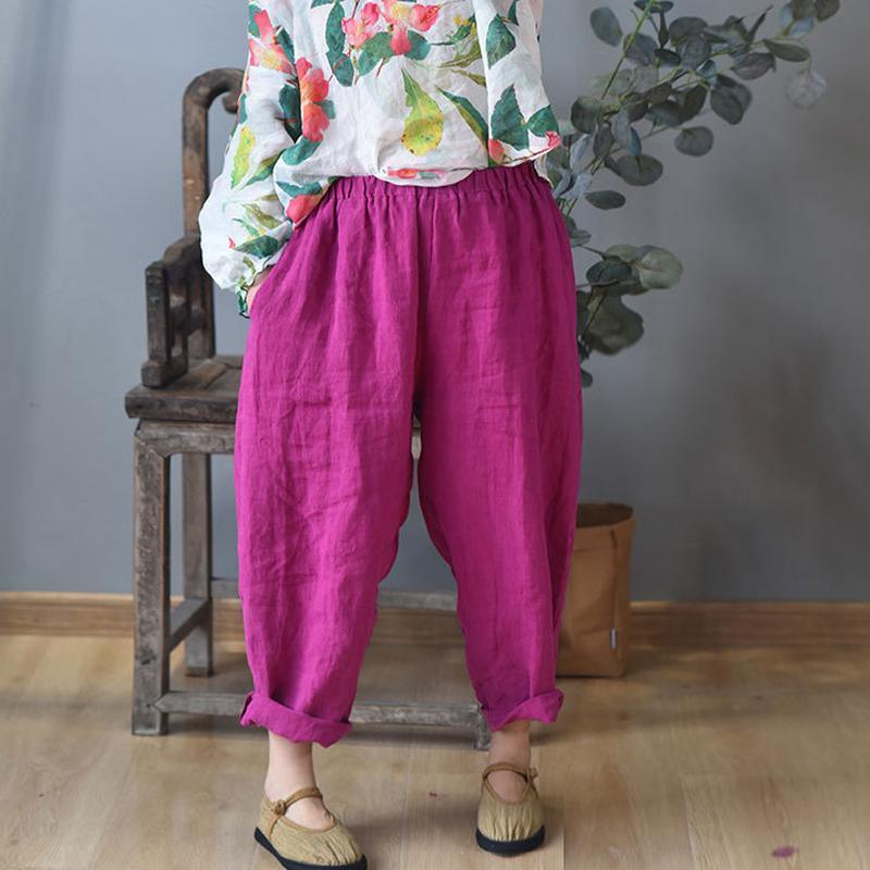 Summer Solid Harem Pants Plus Size 100% Linen Pants - Omychic