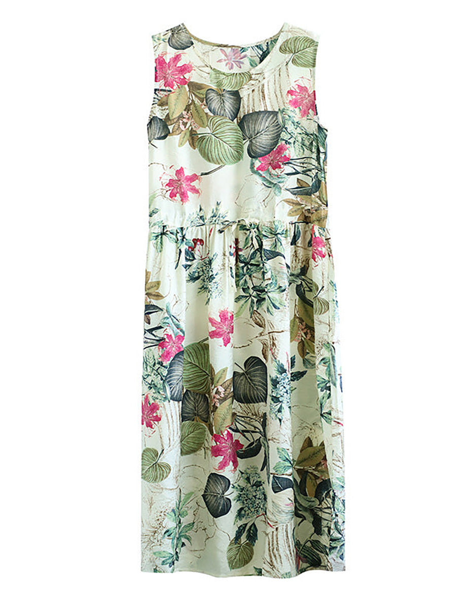 Summer Casual Floral Printed Cotton Dress Sleeveless
