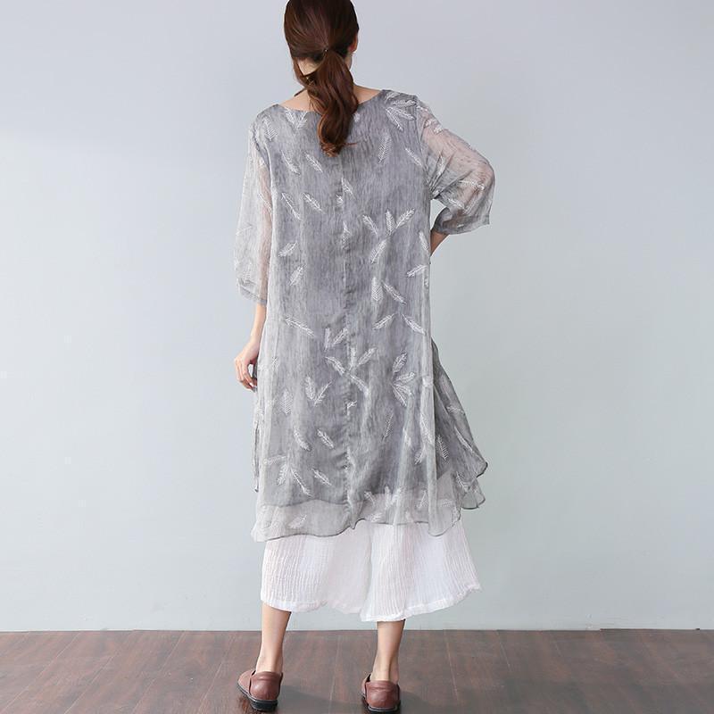 Summer Casual Plus Size Feather-Print Elegant Women's Dress - Omychic