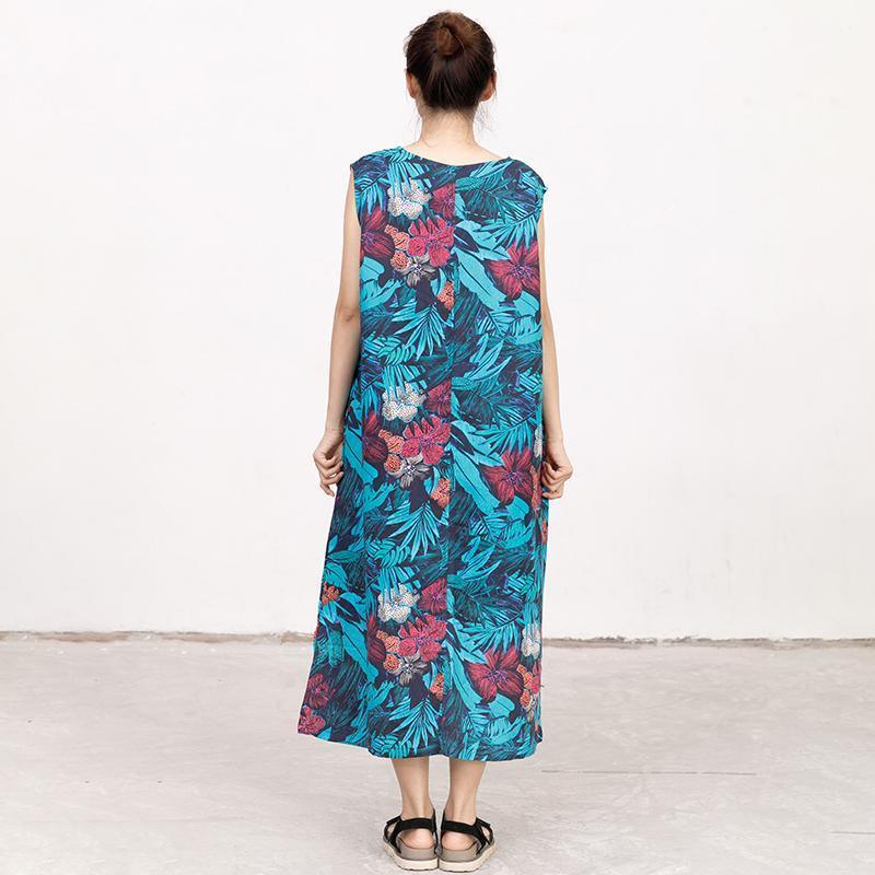 Summer Coloured Printed Round Neck Sleeveless Dress For Women - Omychic