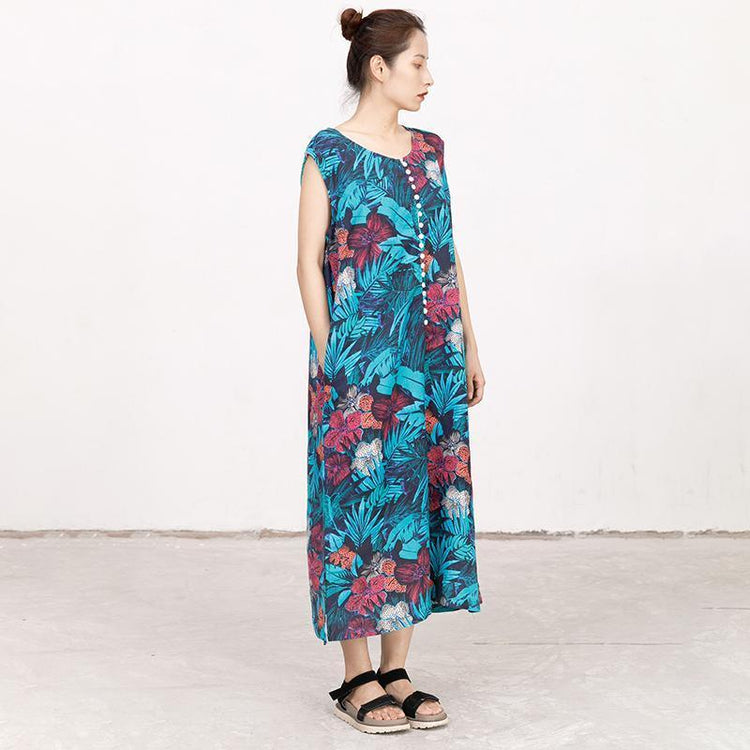 Summer Coloured Printed Round Neck Sleeveless Dress For Women - Omychic