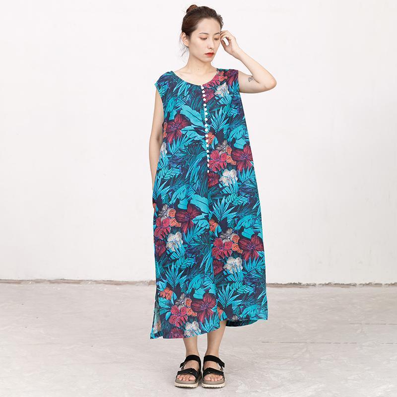 Summer Coloured Printed Round Neck Sleeveless Dress For Women - Omychic