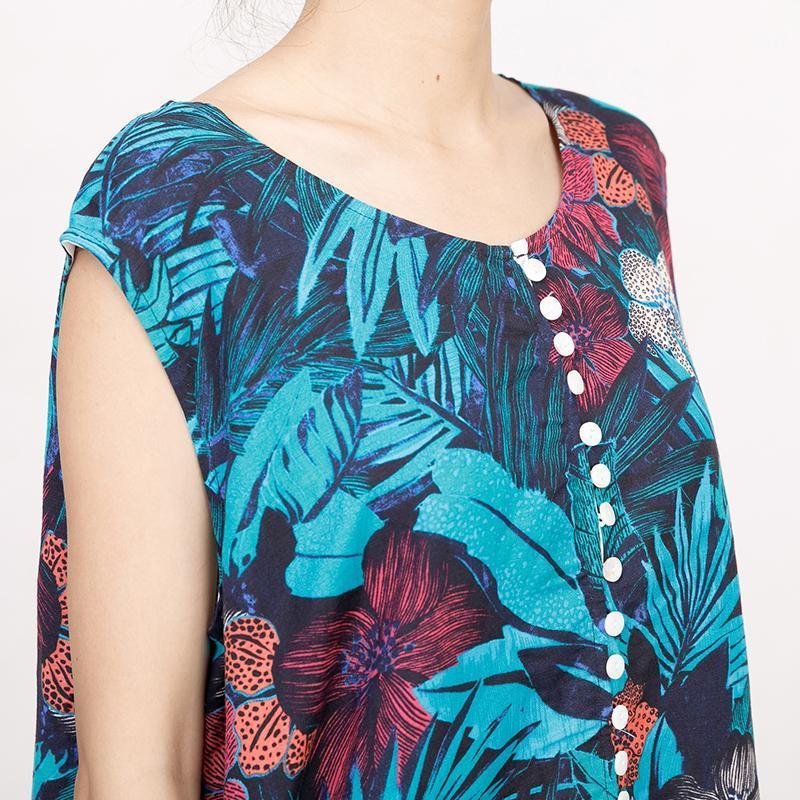 Summer Coloured Printed Round Neck Sleeveless Dress For Women - Omychic