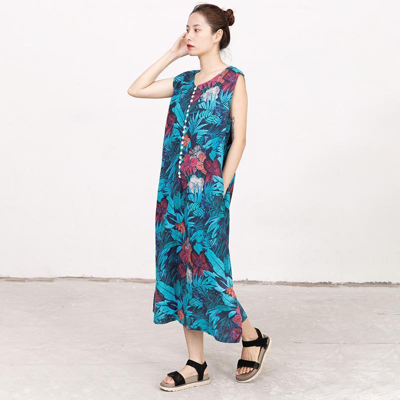 Summer Coloured Printed Round Neck Sleeveless Dress For Women - Omychic