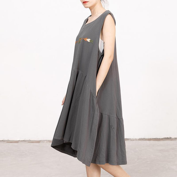 Summer Embroidery Sleeveless Loose Midi Dress - Omychic