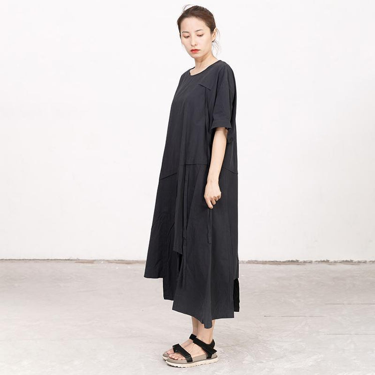 Summer High-low Hem Black Short Sleeve Lacing Dress - Omychic