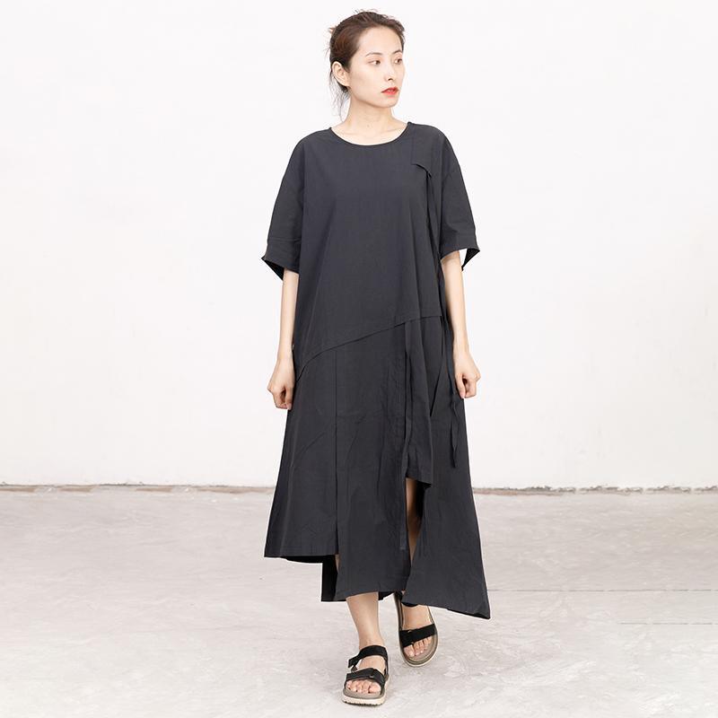 Summer High-low Hem Black Short Sleeve Lacing Dress - Omychic