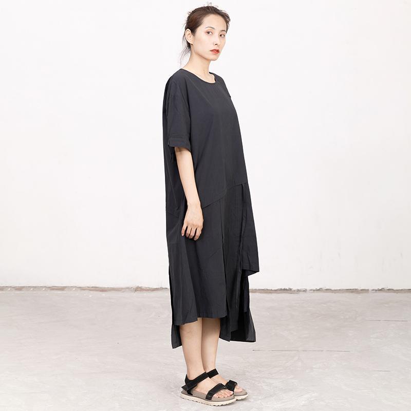 Summer High-low Hem Black Short Sleeve Lacing Dress - Omychic