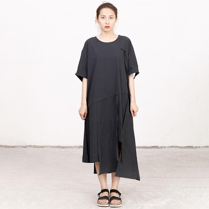 Summer High-low Hem Black Short Sleeve Lacing Dress - Omychic