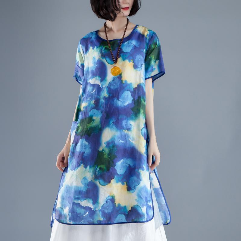 Short Sleeve Slit Summer Casual Printed Dress - Omychic