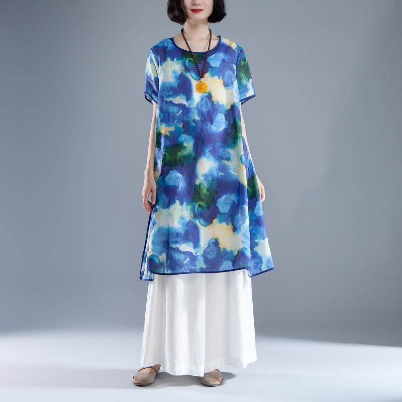 Short Sleeve Slit Summer Casual Printed Dress - Omychic