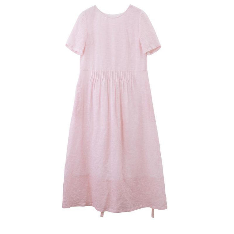 Summer Round Neck Back Lacing Pink Dress - Omychic