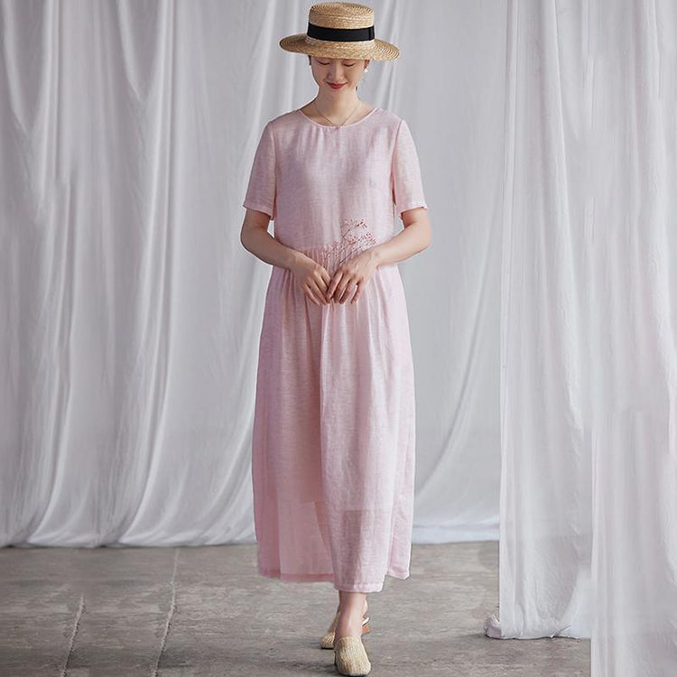 Summer Round Neck Back Lacing Pink Dress - Omychic