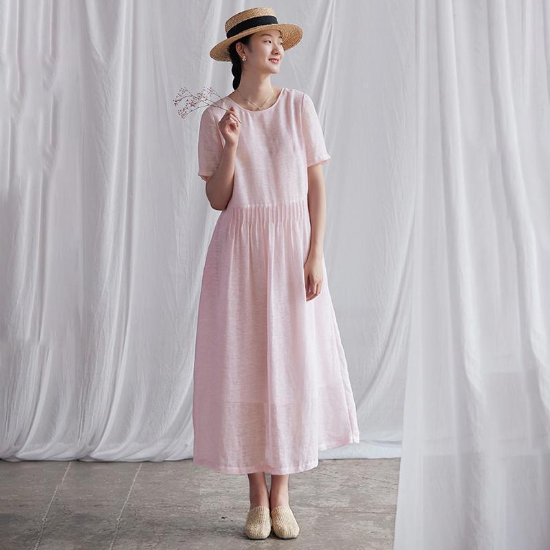 Summer Round Neck Back Lacing Pink Dress - Omychic