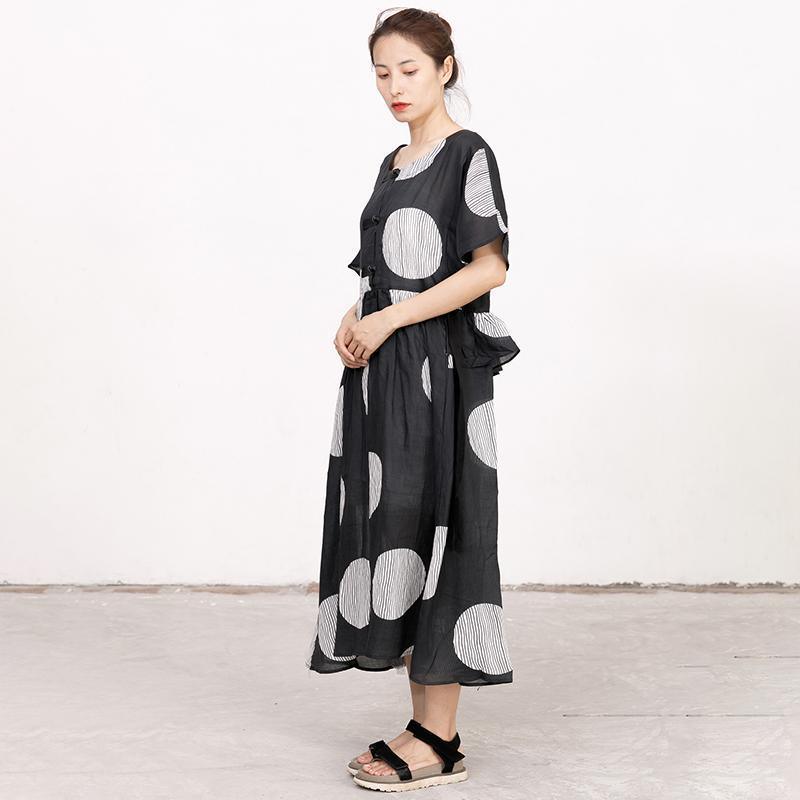 Summer Short Sleeve Black Pockets Casual Dress - Omychic