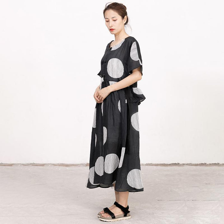 Summer Short Sleeve Black Pockets Casual Dress - Omychic