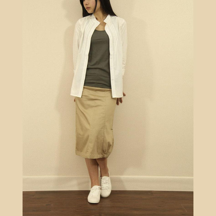 Summer women khaki Retro pencil skirts elegant plus size pockets cotton skirt - Omychic
