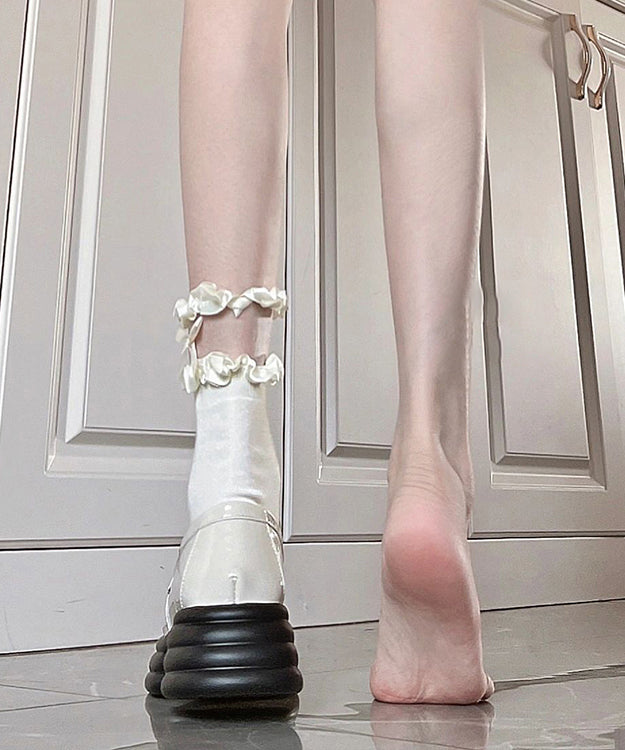 Sweet White Bow Lace Ruffles Mid Calf Socks