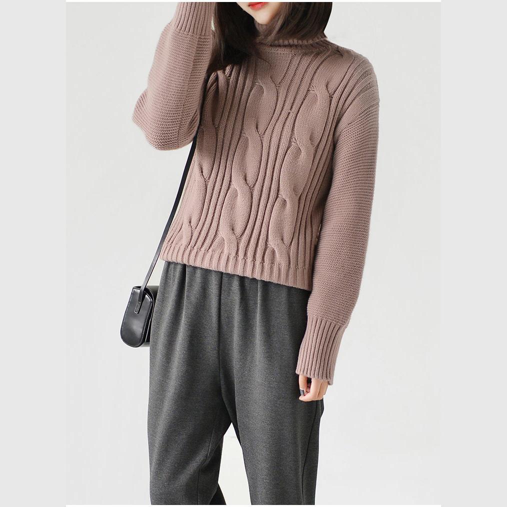 Tan cable knit woman sweaters spring short knit tops long sleeve sweater - Omychic