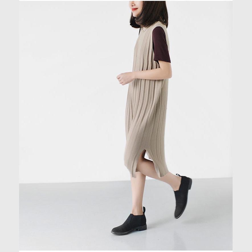 Tan pleated knit dress plus size clothing - Omychic