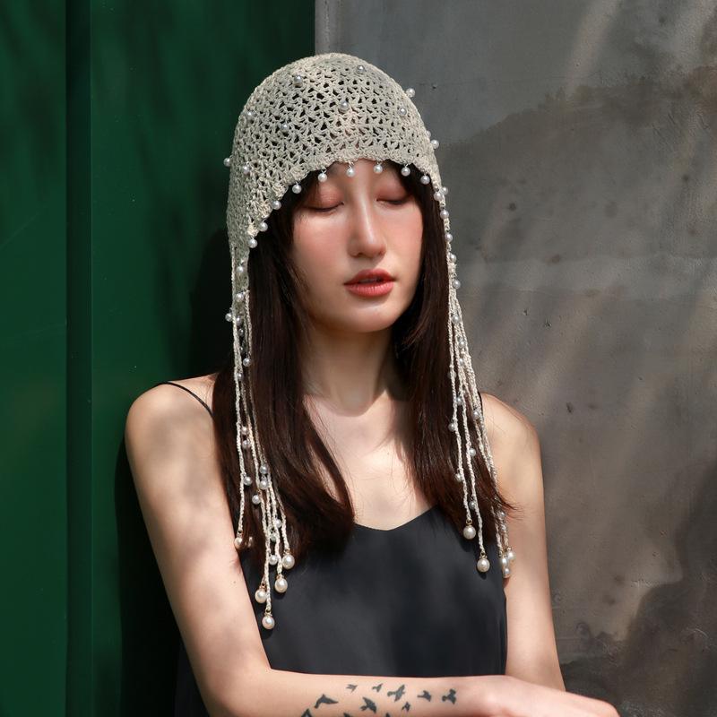 Tassel Pearl Cotton Handmade Knitted Hat - Omychic