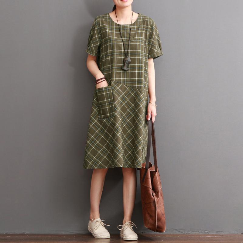 Tea green cotton dresses summer causal dress plus size sundresses - Omychic