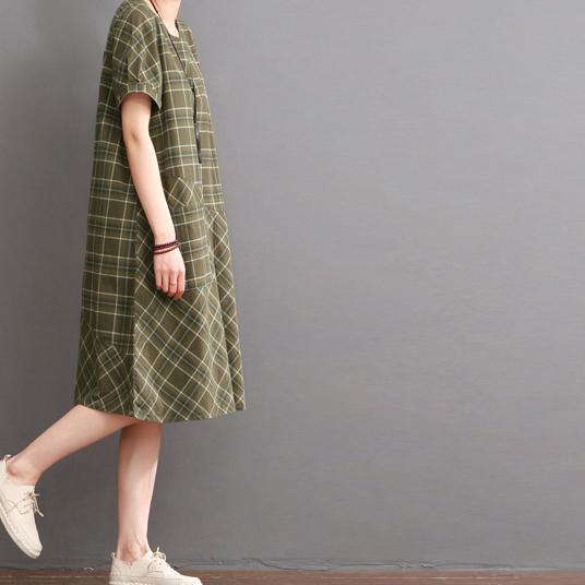 Tea green cotton dresses summer causal dress plus size sundresses - Omychic