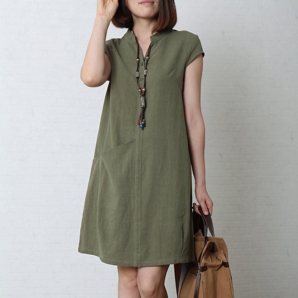 Tea green cotton sundress oversize summer linen dress - Omychic