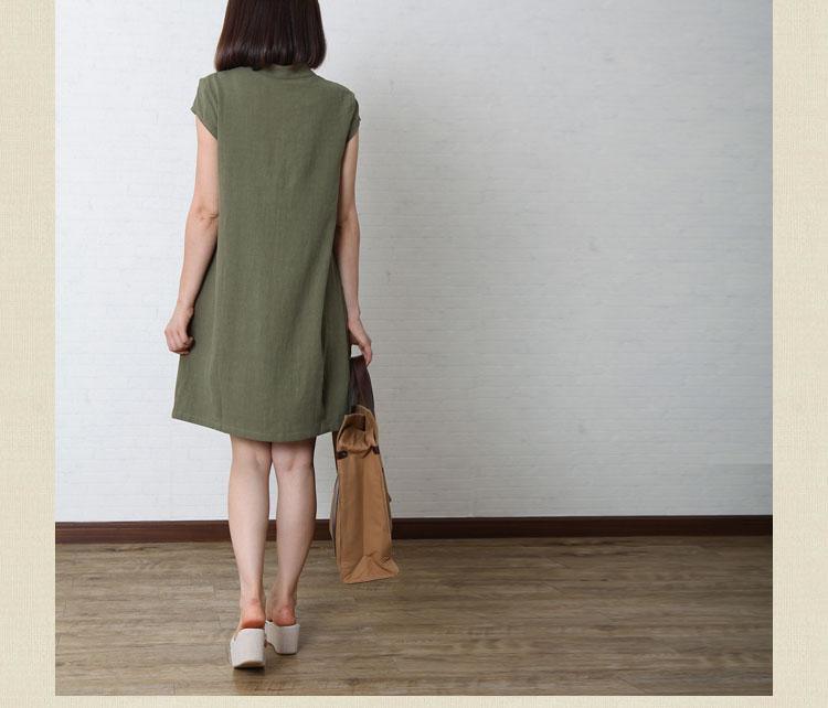 Tea green cotton sundress oversize summer linen dress - Omychic