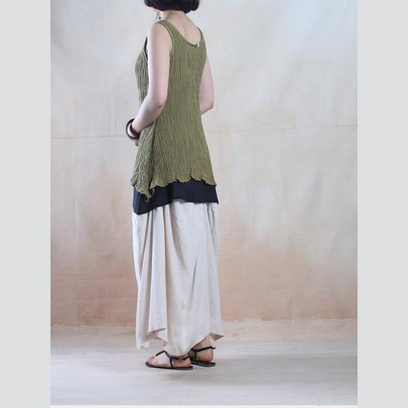 Tea green layered linen tops tanks women summer blouses - Omychic