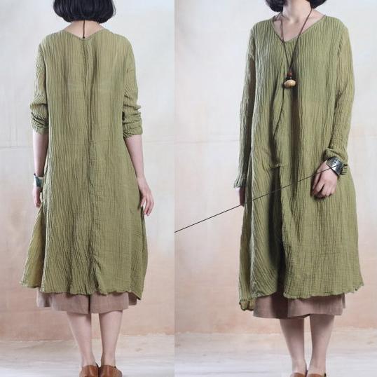 Tea green linen dress spring maxi dresses - Omychic