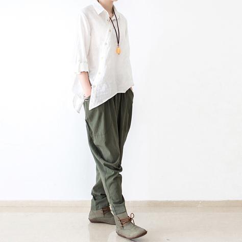 Tea Green Linen Pants Jodhpurs Winter Pants - Omychic