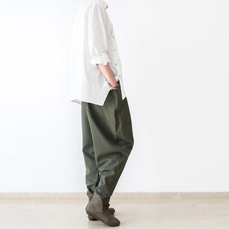 Tea Green Linen Pants Jodhpurs Winter Pants - Omychic