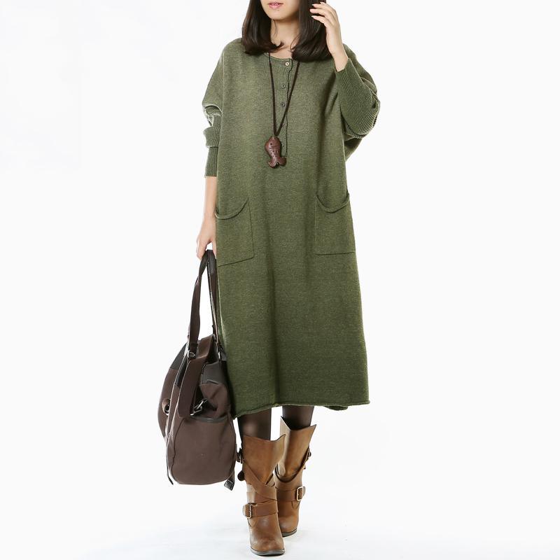 Tea green long woman sweaters knit maxi dress - Omychic
