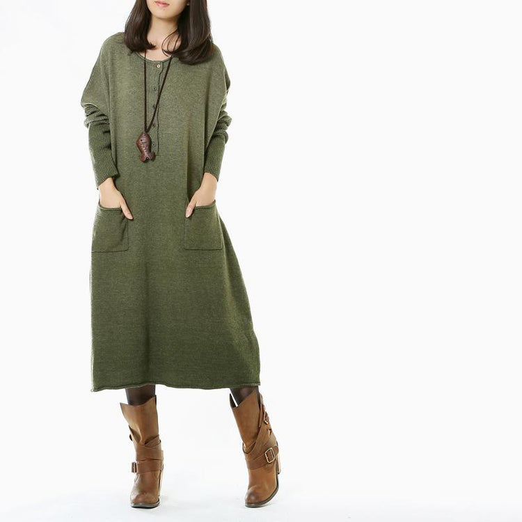 Tea green long woman sweaters knit maxi dress - Omychic