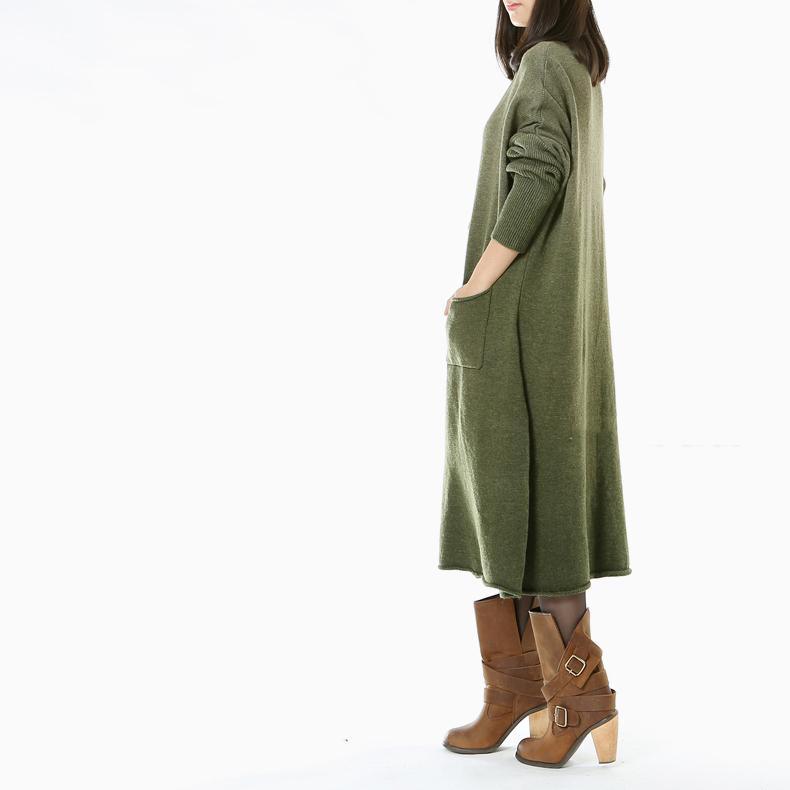 Tea green long woman sweaters knit maxi dress - Omychic