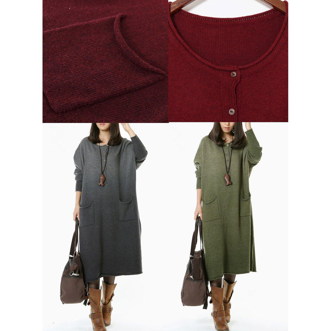 Tea green long woman sweaters knit maxi dress - Omychic