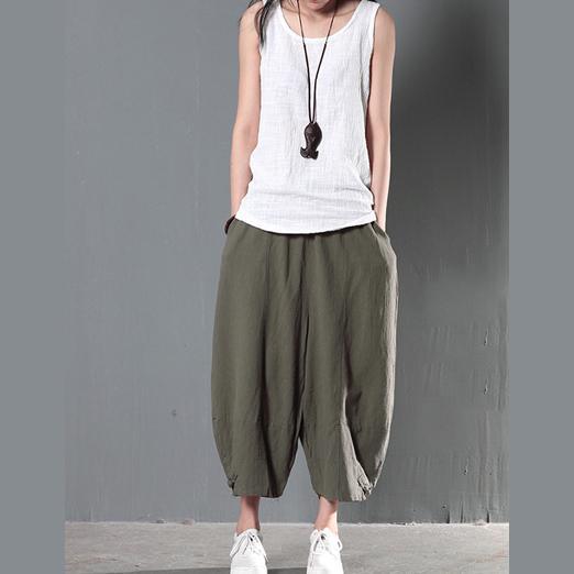 Tea green unique linen summer pants harem pants - Omychic