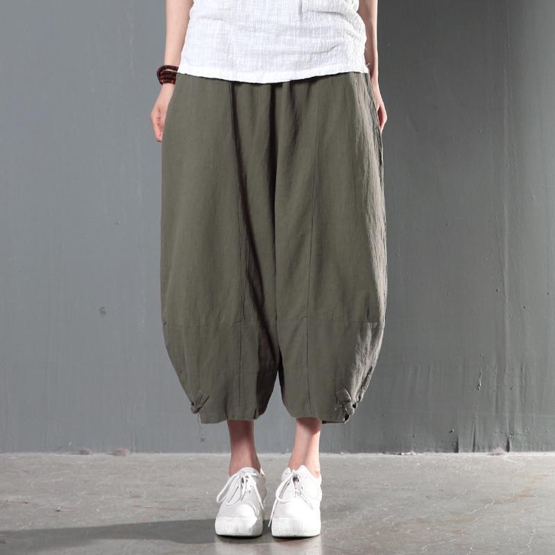 Tea green unique linen summer pants harem pants - Omychic