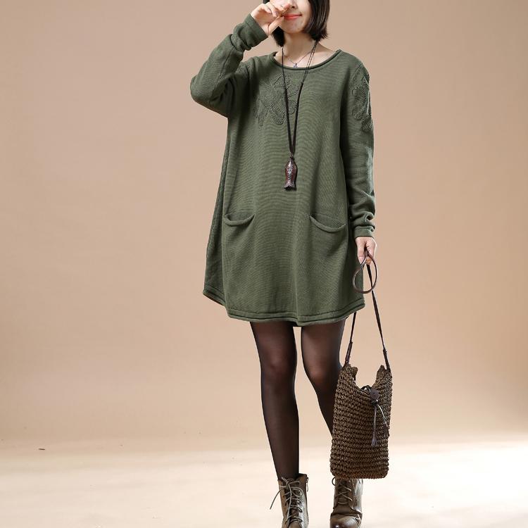 Tea green woman sweaters plus size knit dress - Omychic