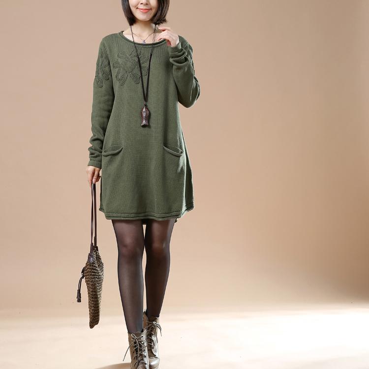 Tea green woman sweaters plus size knit dress - Omychic