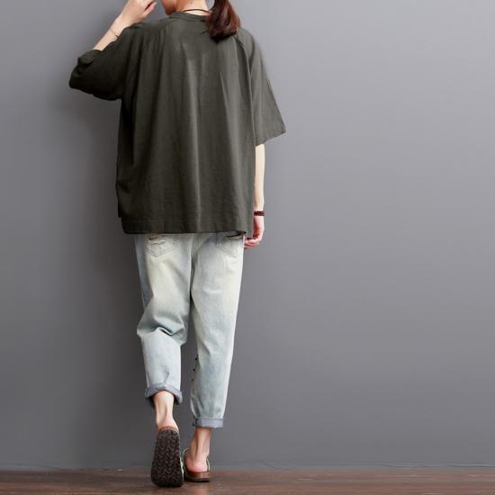 Tea green women summer cotton blouse plus size shirt - Omychic